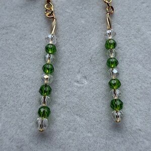 Elegant Green and Gold Beaded Earrings Style# 026